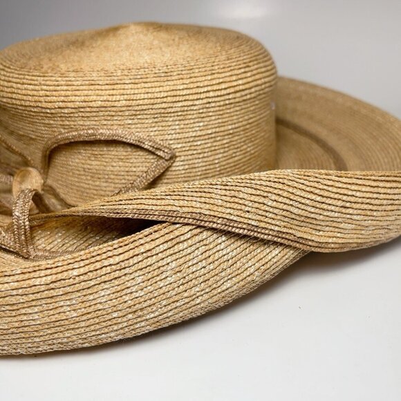 Mayser Germany Womens Medium  Elegant Large Brim Straw Handmade Natural Tan Hat - Picture 2 of 7